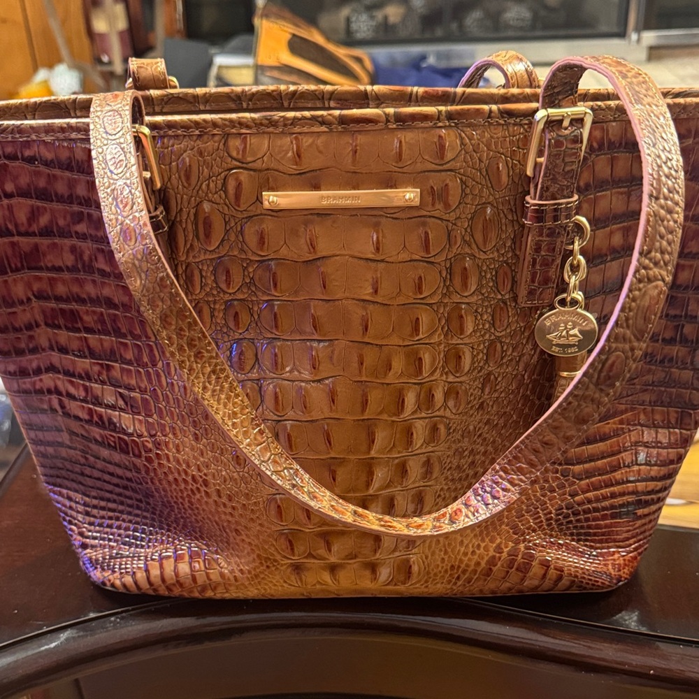Brahmin Tan Crocodile Embossed Tote